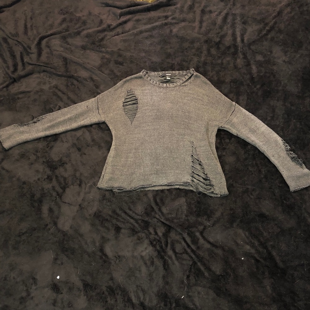 Charcoal gray distressed sweater forever 21 size L